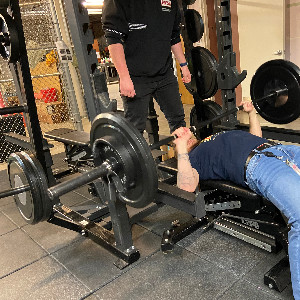 Teacher, Mr. Burney, lifting weights